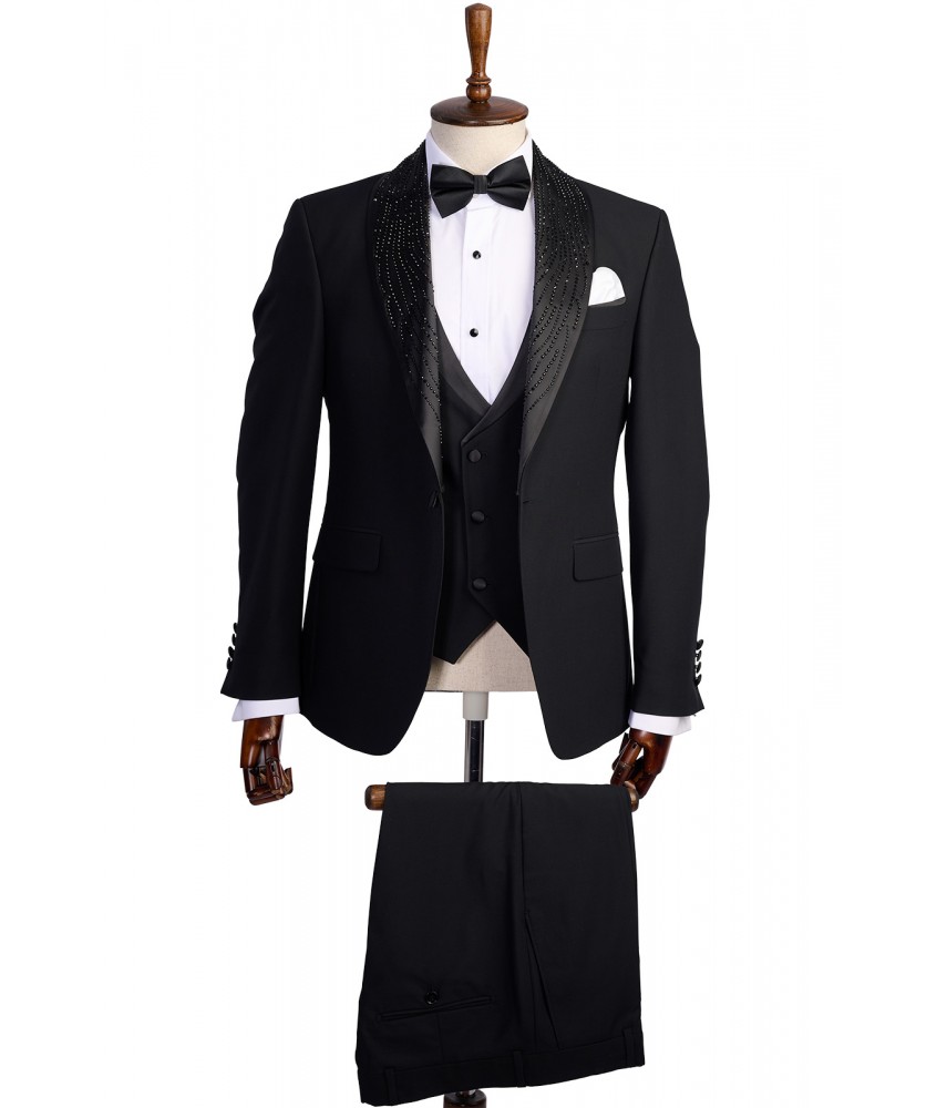 Costum ceremonie negru vesta si pantaloni